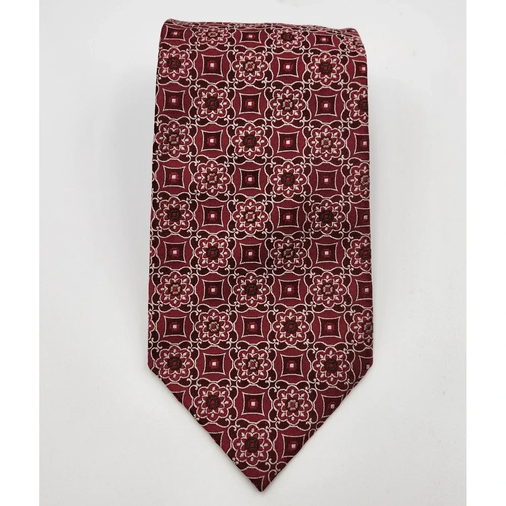 JoS. A. Bank Pointed Neck Tie Mens One Size Red Printed 100% Silk Formal Classic